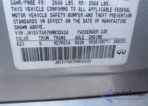 2017 Infiniti Q50 3.0T Premium from USA, damaged, VIN JN1EV7AR7HM832424